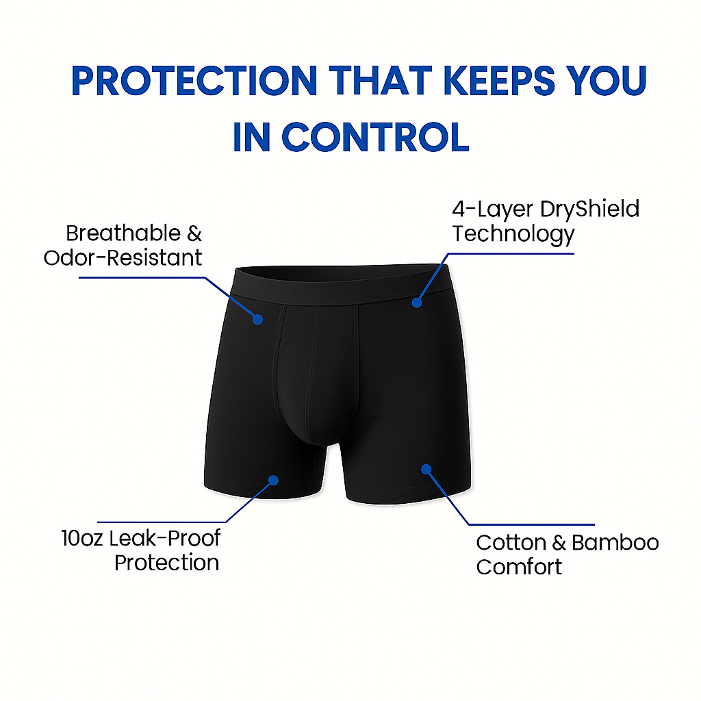 Men's Ultra-Absorbent Incontinence Boxer Briefs